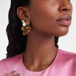 Vintage Schiaparelli Rhinestone Cluster Clip On Earrings Amber Aurora Borealis